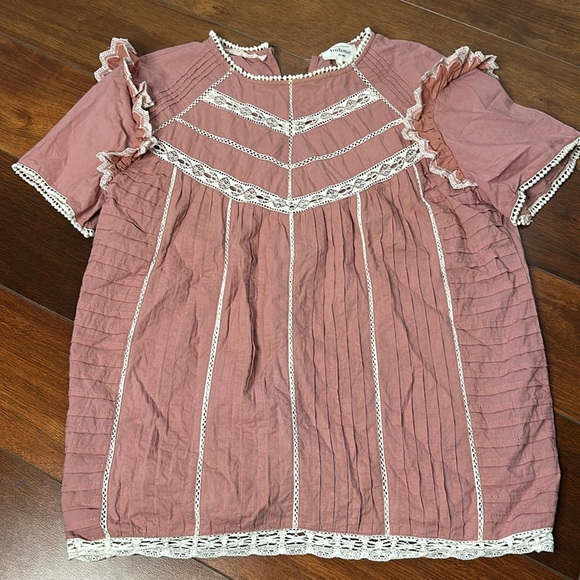 Boheme Dusty Pink and Lace Short Sleeve Blouse Size Small - Picture 1 of 5